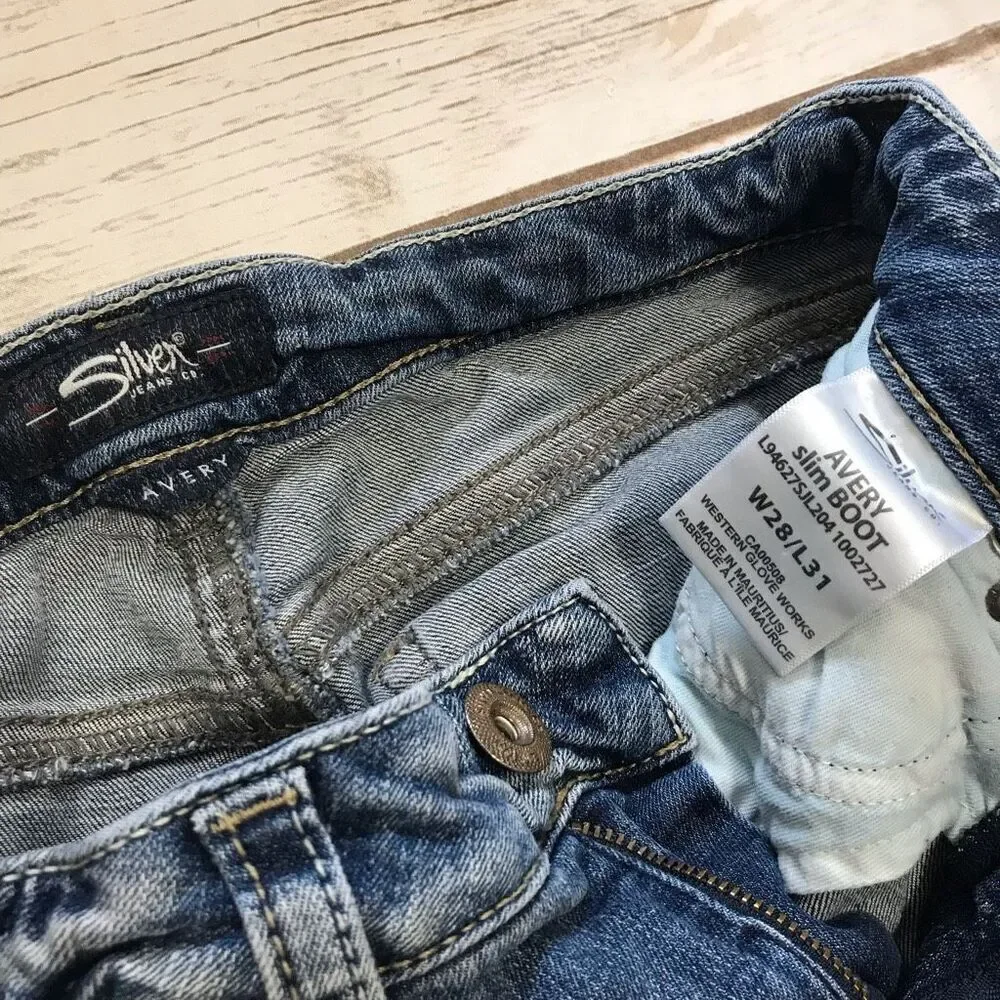 Silver Jeans Avery Slim Boot Cut Blue Jean Light‎ Wash W 28 L 31 denim western